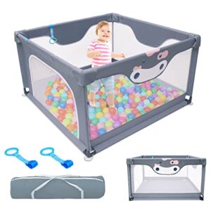 baby playpen - wgklly playpen for babies and toddlers, easy to set up & clean play pen, safety baby fence play yard with zipper door, breathable mesh side, anti-slip base, carry bag for indoor&outdoor