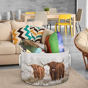 PAYOHTO Large Rope Basket Scottish Highland Cow Decor Baby Stuff Storage Baskets Blanket Clothes Pillows Toys Storage Bin Holder Water Resistant Laundry Hamper Farmhouse Living Room Western Home Decor