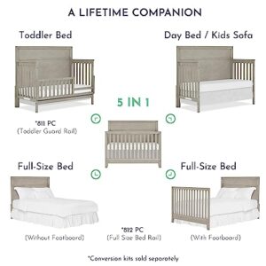 Evolur Lourdes 5-in-1 Convertible Crib in Porcini, Greenguard Gold and JPMA Certified, Easy to Clean, Maintain and Assemble, Made of Hardwood, Wooden Nursery Furniture