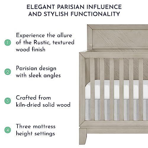 Evolur Lourdes 5-in-1 Convertible Crib in Porcini, Greenguard Gold and JPMA Certified, Easy to Clean, Maintain and Assemble, Made of Hardwood, Wooden Nursery Furniture