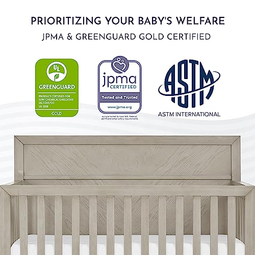 Evolur Lourdes 5-in-1 Convertible Crib in Porcini, Greenguard Gold and JPMA Certified, Easy to Clean, Maintain and Assemble, Made of Hardwood, Wooden Nursery Furniture