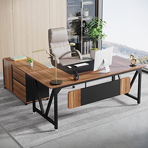 Tribesigns 70.8" Executive Desk with 35.4" File Cabinet Combo, Industrial L-Shaped Computer Desk, Extra Large Workstation with Drawers and Open Storage, Business Furniture Set for Home Office