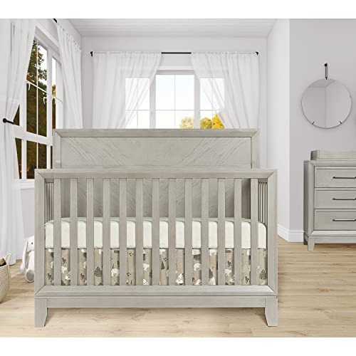 Evolur Lourdes 5-in-1 Convertible Crib in Porcini, Greenguard Gold and JPMA Certified, Easy to Clean, Maintain and Assemble, Made of Hardwood, Wooden Nursery Furniture