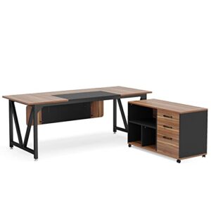 Tribesigns 70.8" Executive Desk with 35.4" File Cabinet Combo, Industrial L-Shaped Computer Desk, Extra Large Workstation with Drawers and Open Storage, Business Furniture Set for Home Office