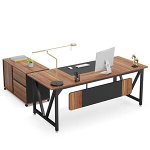 Tribesigns 70.8" Executive Desk with 35.4" File Cabinet Combo, Industrial L-Shaped Computer Desk, Extra Large Workstation with Drawers and Open Storage, Business Furniture Set for Home Office