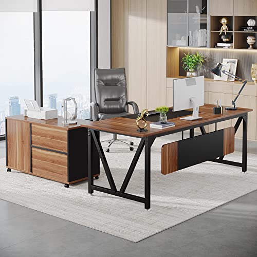 Tribesigns 70.8" Executive Desk with 35.4" File Cabinet Combo, Industrial L-Shaped Computer Desk, Extra Large Workstation with Drawers and Open Storage, Business Furniture Set for Home Office