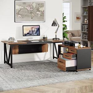 Tribesigns 70.8" Executive Desk with 35.4" File Cabinet Combo, Industrial L-Shaped Computer Desk, Extra Large Workstation with Drawers and Open Storage, Business Furniture Set for Home Office