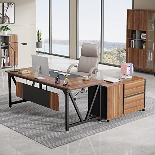 Tribesigns 70.8" Executive Desk with 35.4" File Cabinet Combo, Industrial L-Shaped Computer Desk, Extra Large Workstation with Drawers and Open Storage, Business Furniture Set for Home Office