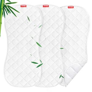 bamboo quilted thicker changing pad liner waterproof, fit for peanut shaped changing pads 3 pack, non-slip back design reusable pads machine washable, white