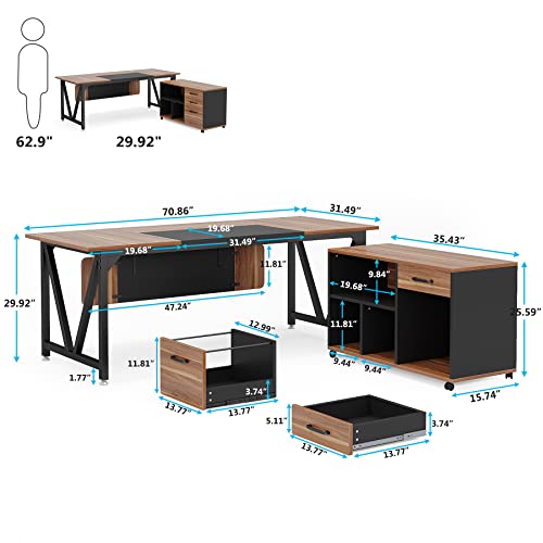 Tribesigns 70.8" Executive Desk with 35.4" File Cabinet Combo, Industrial L-Shaped Computer Desk, Extra Large Workstation with Drawers and Open Storage, Business Furniture Set for Home Office