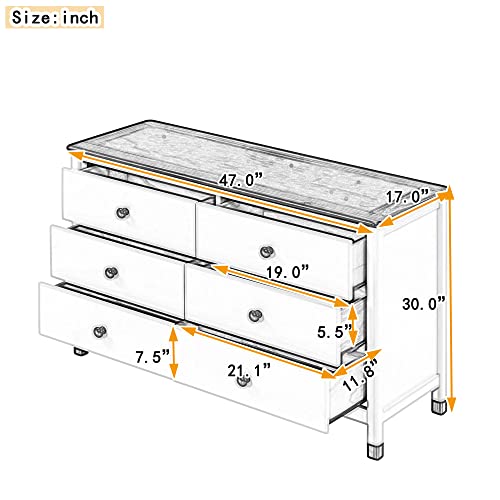 Merax Dresser, White+Gray Modern Rustic Wood 6 Drawers, Wide Storage Cabinet for Kids, Baby Closet, Clothes, TV Stand for Bedroom Childern Room