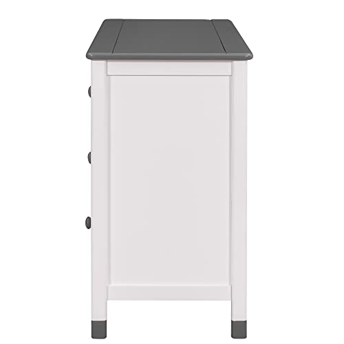 Merax Dresser, White+Gray Modern Rustic Wood 6 Drawers, Wide Storage Cabinet for Kids, Baby Closet, Clothes, TV Stand for Bedroom Childern Room