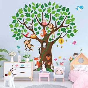 decowall sg-2211 giant tree wall stickers decals kids room nursery peel and stick removable bedroom living monkey bird décor