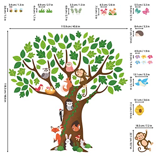 DECOWALL SG-2211 Giant Tree Wall Stickers Decals Kids Room Nursery Peel and Stick Removable Bedroom Living Monkey Bird décor