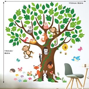 DECOWALL SG-2211 Giant Tree Wall Stickers Decals Kids Room Nursery Peel and Stick Removable Bedroom Living Monkey Bird décor