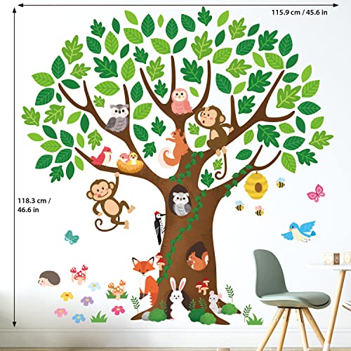 DECOWALL SG-2211 Giant Tree Wall Stickers Decals Kids Room Nursery Peel and Stick Removable Bedroom Living Monkey Bird décor