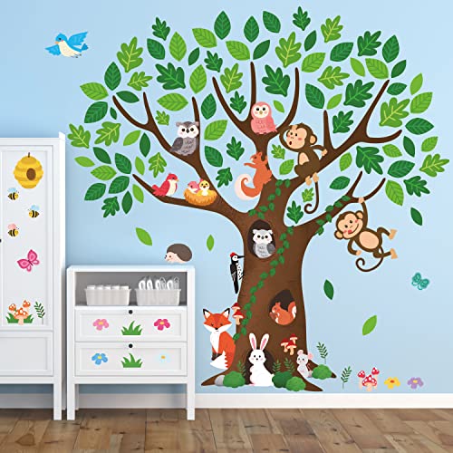 DECOWALL SG-2211 Giant Tree Wall Stickers Decals Kids Room Nursery Peel and Stick Removable Bedroom Living Monkey Bird décor