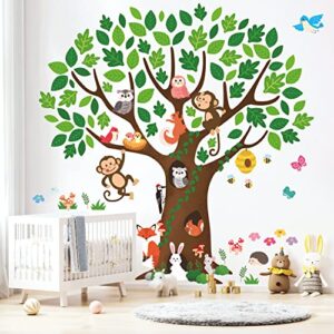 DECOWALL SG-2211 Giant Tree Wall Stickers Decals Kids Room Nursery Peel and Stick Removable Bedroom Living Monkey Bird décor