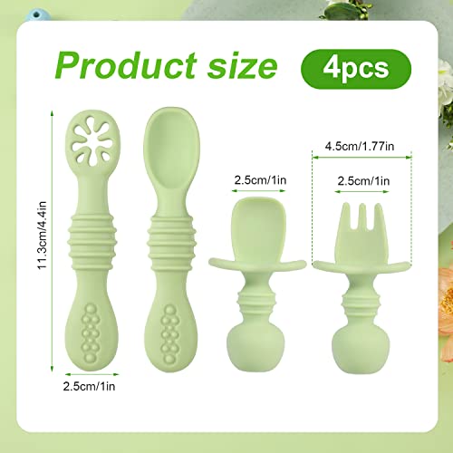 4pcs Silicone Baby Spoons Self Feeding 6+ Months, BPA Free Baby Led Weaning Spoons Training Spoon Toddler Self Feeding Utensils for 6-12 Months Babies (Matcha Green)