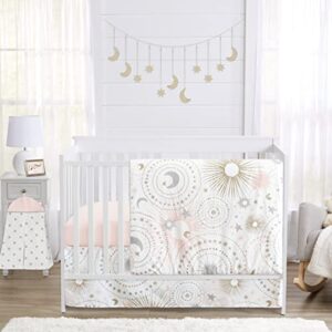 sweet jojo designs blush pink gold star and moon girl baby crib bedding set for infant nursery room quilt, fitted sheet, skirt, diaper stacker - 5pc - grey celestial sky stars gray shabby chic
