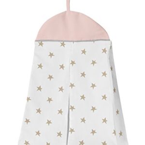 Sweet Jojo Designs Blush Pink Gold Star and Moon Girl Baby Crib Bedding Set for Infant Nursery Room Quilt, Fitted Sheet, Skirt, Diaper Stacker - 5pc - Grey Celestial Sky Stars Gray Shabby Chic