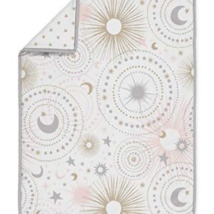 Sweet Jojo Designs Blush Pink Gold Star and Moon Girl Baby Crib Bedding Set for Infant Nursery Room Quilt, Fitted Sheet, Skirt, Diaper Stacker - 5pc - Grey Celestial Sky Stars Gray Shabby Chic