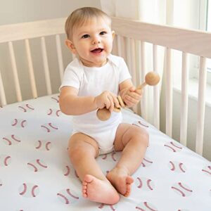 Sweet Jojo Designs Red White Baseball Patch Sports Boy Baby Fitted Crib Sheet Set Nursery Soft Infant Newborn Fits Standard Mattress or Toddler Bed - 2pc - Americana