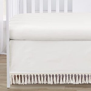 Sweet Jojo Designs Ivory Boho Chic Boy Girl Baby Crib Bedding Set Infant Nursery Room Solid Color Beige Cream Gender Nuetral Bohemian Modern Farmhouse Designer Unisex Tassel Fringe Macrame Cotton