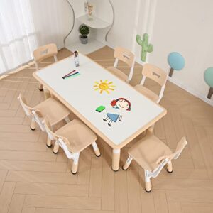 jiaoqiu kids table and chair set with 6 seats height adjustable graffiti table for age 2-12 easy to clean assemble kids activity art craft table for daycare classroom home burlywood