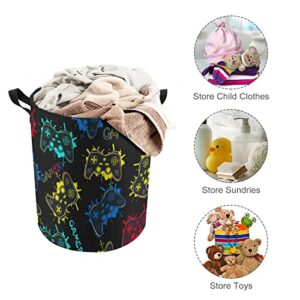 Gamer Play Gaming Laundry Basket With Drawstring, Colorful Controller Collapsible Storage Basket Boys Kids Room Laundry Nursery Hamper Bathroom