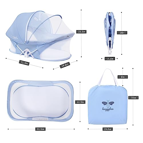 Huggybee Baby Travel Bassinet,Portable Bassinet with 2 in 1 Canopy for Newborn,Baby Lounger Baby Crib Co-Sleeping Bed with Mosquito Net