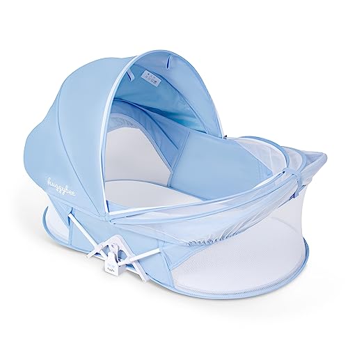 Huggybee Baby Travel Bassinet,Portable Bassinet with 2 in 1 Canopy for Newborn,Baby Lounger Baby Crib Co-Sleeping Bed with Mosquito Net