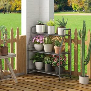 Simple Trending Plant Stand 3-Tier Plant Shelf for Indoor Outdoor, Black