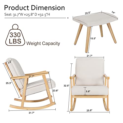 Okeysen Rocking Chair Nursery with Ottoman，Mid Century Modern Accent Chair with Upholstered Fabric, Rocker Glider Chair for Baby Nursery, Lounge Side Armchair Nursing Chair for Living Room Bedroom