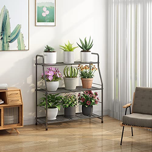 Simple Trending Plant Stand 3-Tier Plant Shelf for Indoor Outdoor, Black