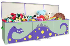 asketam kid extra large dinosaur toy box chest for boy and girl, cute collapsible kids toy storage bin with lid nursery playroom bedroom baby toy chests organizer(purple 3 pack)