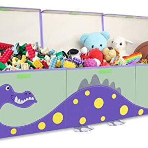 ASKETAM Kid Extra Large Dinosaur Toy Box Chest for Boy and Girl, Cute Collapsible Kids Toy Storage Bin with Lid Nursery Playroom Bedroom Baby Toy Chests Organizer(Purple 3 Pack)