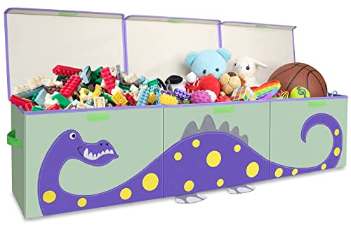 ASKETAM Kid Extra Large Dinosaur Toy Box Chest for Boy and Girl, Cute Collapsible Kids Toy Storage Bin with Lid Nursery Playroom Bedroom Baby Toy Chests Organizer(Purple 3 Pack)