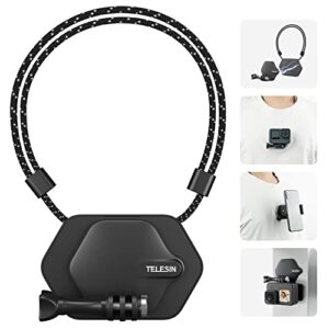 telesin magnetic chest mount + neck strap + phone holder, 360° pov invisible selfie necklace lanyard mounting accessories attach for gopro max mini hero 11 10 9 8 7 insta360 dji action iphone android