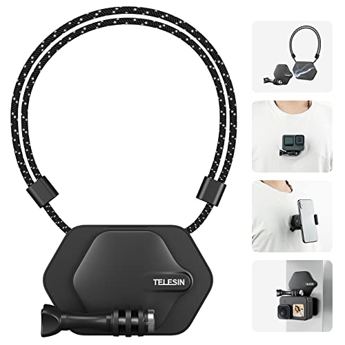 TELESIN Magnetic Chest Mount + Neck Strap + Phone Holder, 360° POV Invisible Selfie Necklace Lanyard Mounting Accessories Attach for GoPro Max Mini Hero 11 10 9 8 7 Insta360 DJI Action iPhone Android