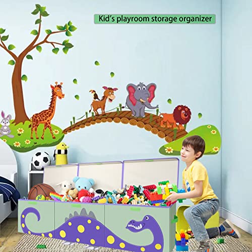 ASKETAM Kid Extra Large Dinosaur Toy Box Chest for Boy and Girl, Cute Collapsible Kids Toy Storage Bin with Lid Nursery Playroom Bedroom Baby Toy Chests Organizer(Purple 3 Pack)