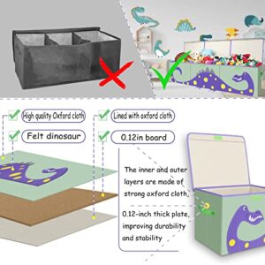 ASKETAM Kid Extra Large Dinosaur Toy Box Chest for Boy and Girl, Cute Collapsible Kids Toy Storage Bin with Lid Nursery Playroom Bedroom Baby Toy Chests Organizer(Purple 3 Pack)