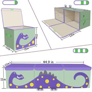 ASKETAM Kid Extra Large Dinosaur Toy Box Chest for Boy and Girl, Cute Collapsible Kids Toy Storage Bin with Lid Nursery Playroom Bedroom Baby Toy Chests Organizer(Purple 3 Pack)