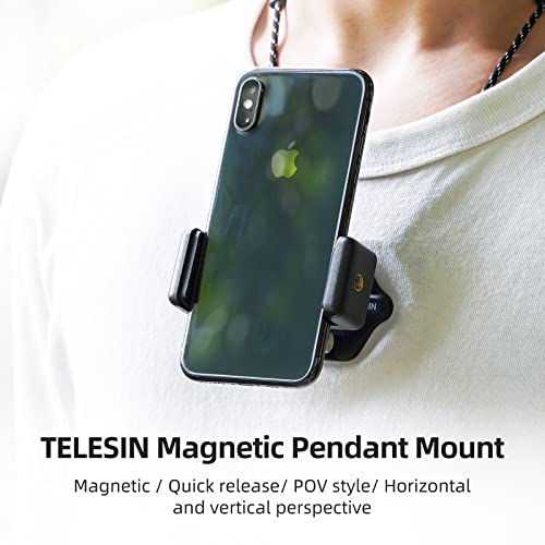 TELESIN Magnetic Chest Mount + Neck Strap + Phone Holder, 360° POV Invisible Selfie Necklace Lanyard Mounting Accessories Attach for GoPro Max Mini Hero 11 10 9 8 7 Insta360 DJI Action iPhone Android