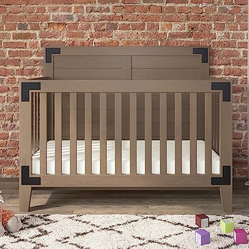 Child Craft Lucas 2-Piece Nursery Set with 4-in-1 Convertible Crib and 3 Drawer Dresser, Rustic, Modern Farmhouse (Dusty Heather)