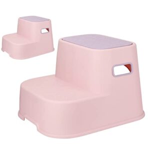2 step stool for kids -2 pack, toddler two step stool for potty training, bathroom, kitchen, anti-slip sturdy safety bottom heightwidth (pink)
