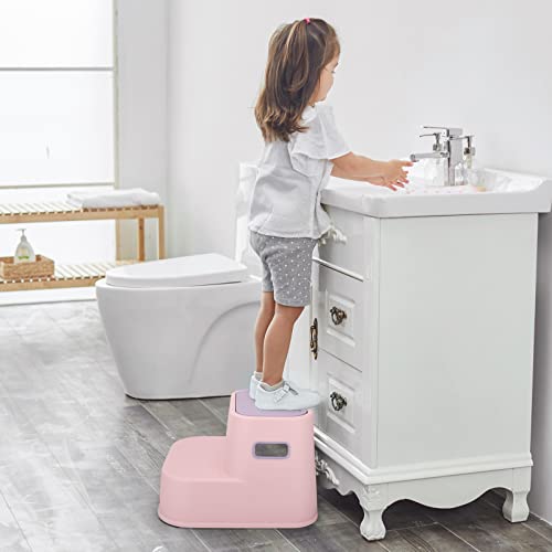 2 Step Stool for Kids -2 Pack, Toddler Two Step Stool for Potty Training, Bathroom, Kitchen, Anti-Slip Sturdy Safety Bottom HeightWidth (Pink)
