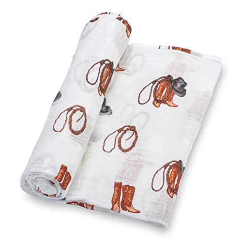 LollyBanks Swaddle Blanket | 100% Muslin Cotton | Gender Neutral Newborn and Baby Nursery Essentials for Girls and Boys, Registry | Cowboy Boot Print