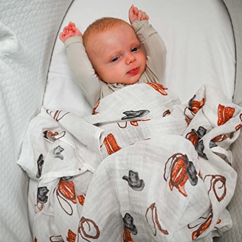 LollyBanks Swaddle Blanket | 100% Muslin Cotton | Gender Neutral Newborn and Baby Nursery Essentials for Girls and Boys, Registry | Cowboy Boot Print