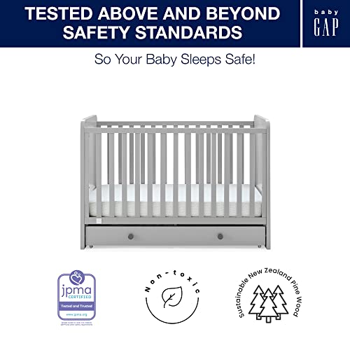 babyGap by Delta Children Graham 4-in-1 Convertible Crib with Storage Drawer TrueSleep Crib and Toddler Mattress (Bundle), Grey/Dark Grey